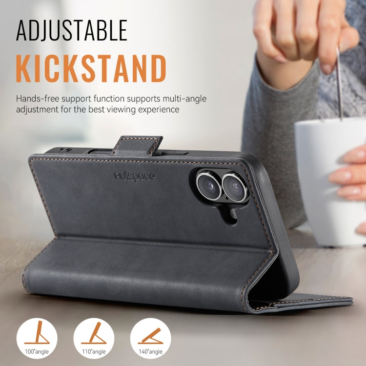 For iPhone 16 Plus AutSpace A11 Side Buckle MagSafe Magnetic RFID Phone Leather Case