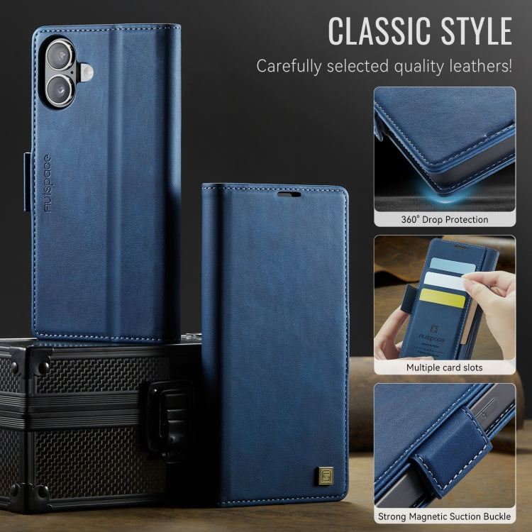 For iPhone 16 Plus AutSpace A11 Side Buckle MagSafe Magnetic RFID Phone Leather Case