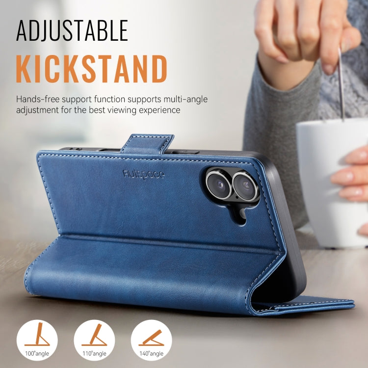 For iPhone 16 AutSpace A11 Side Buckle MagSafe Magnetic RFID Phone Leather Case