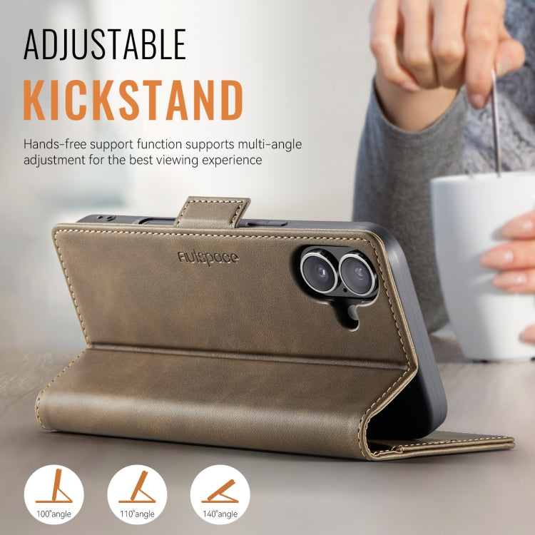 For iPhone 16 AutSpace A11 Side Buckle MagSafe Magnetic RFID Phone Leather Case
