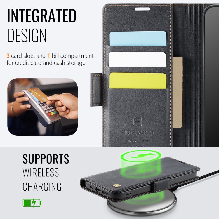 For iPhone 15 Pro Max AutSpace A11 Side Buckle MagSafe Magnetic RFID Phone Leather Case