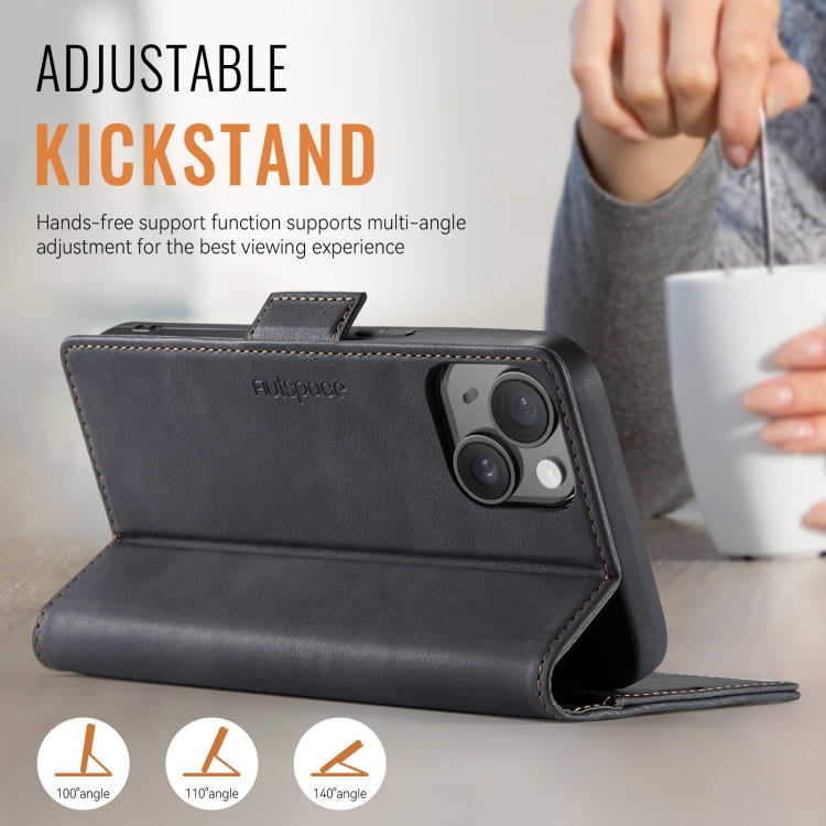 For iPhone 15 Plus AutSpace A11 Side Buckle MagSafe Magnetic RFID Phone Leather Case