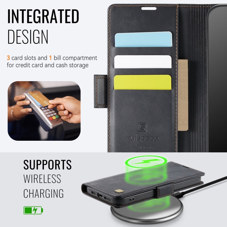 For iPhone 15 Plus AutSpace A11 Side Buckle MagSafe Magnetic RFID Phone Leather Case