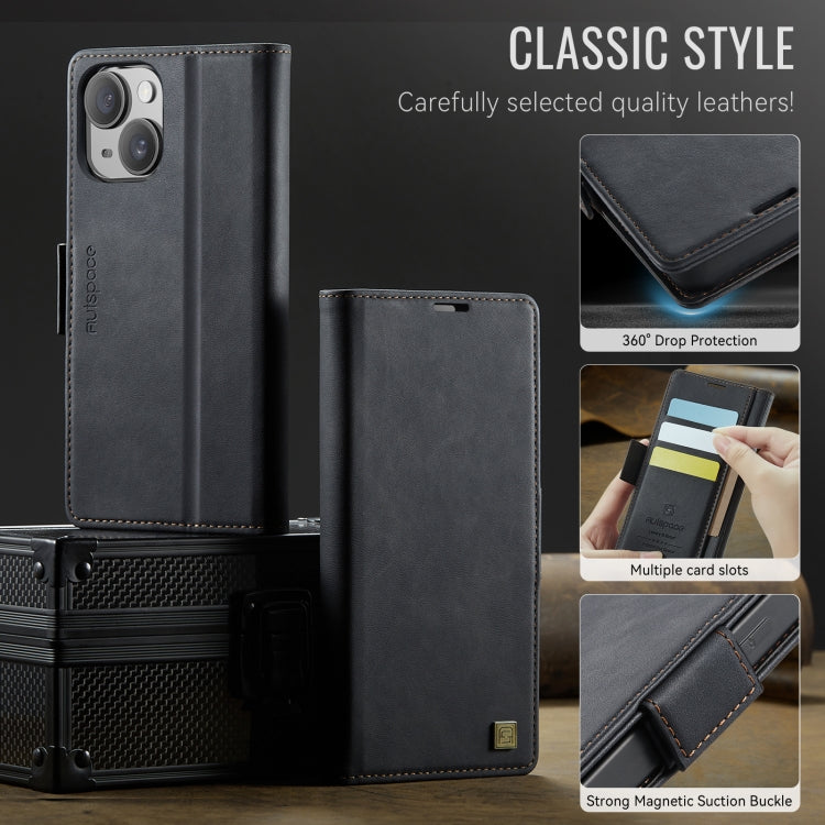 For iPhone 14 Plus AutSpace A11 Side Buckle MagSafe Magnetic RFID Phone Leather Case