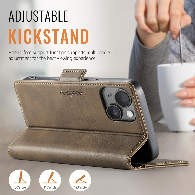 For iPhone 14 Plus AutSpace A11 Side Buckle MagSafe Magnetic RFID Phone Leather Case