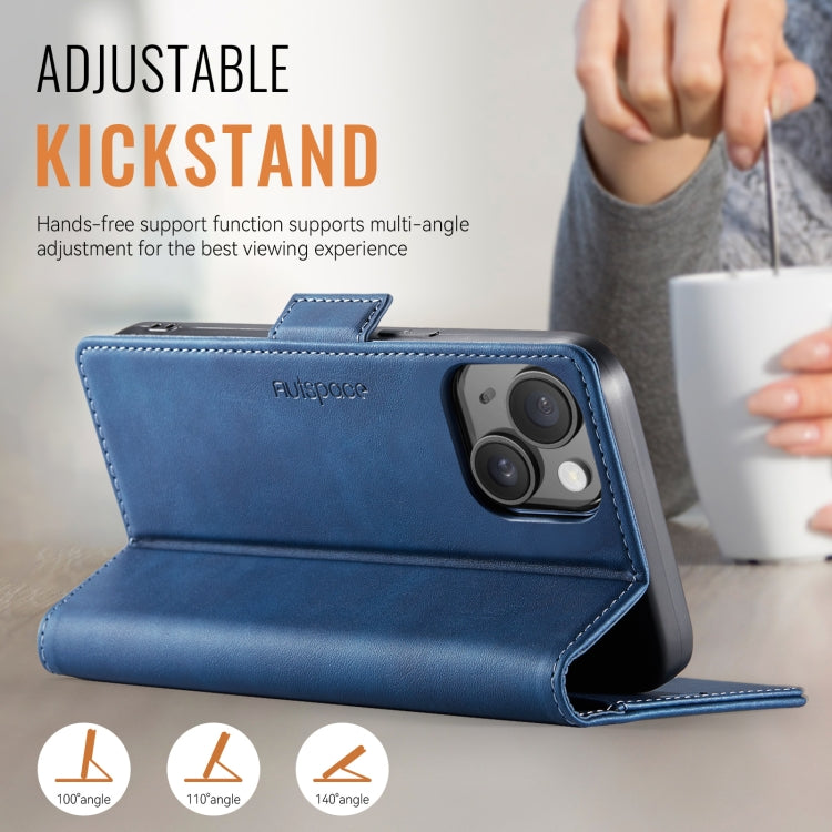 For iPhone 14 AutSpace A11 Side Buckle MagSafe Magnetic RFID Phone Leather Case