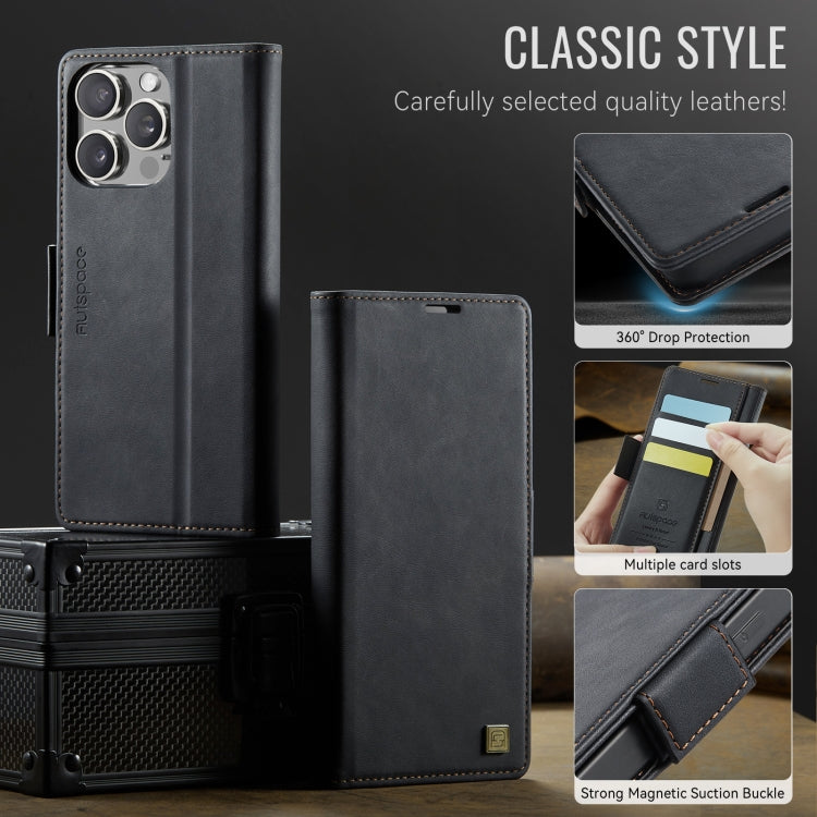 For iPhone 13 Pro Max AutSpace A11 Side Buckle MagSafe Magnetic RFID Phone Leather Case