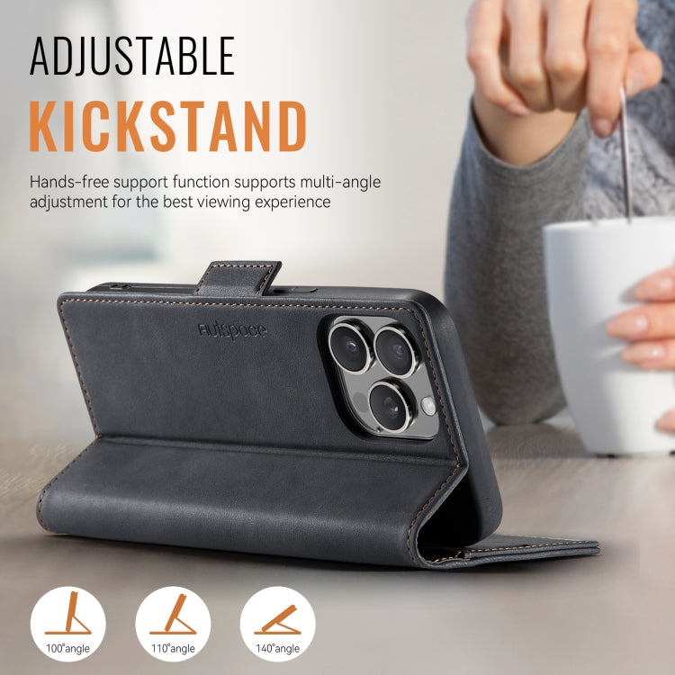 For iPhone 13 Pro Max AutSpace A11 Side Buckle MagSafe Magnetic RFID Phone Leather Case