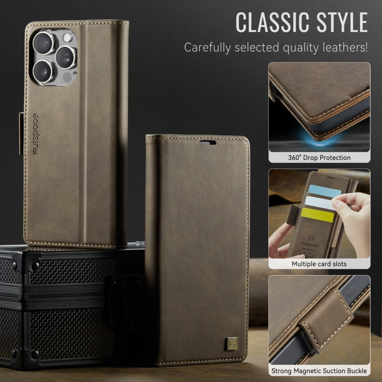 For iPhone 13 Pro Max AutSpace A11 Side Buckle MagSafe Magnetic RFID Phone Leather Case