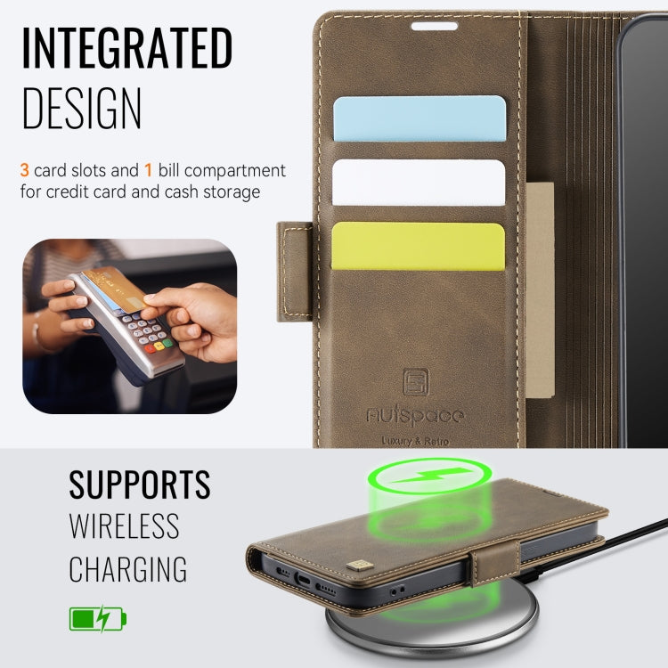 For iPhone 13 Pro Max AutSpace A11 Side Buckle MagSafe Magnetic RFID Phone Leather Case