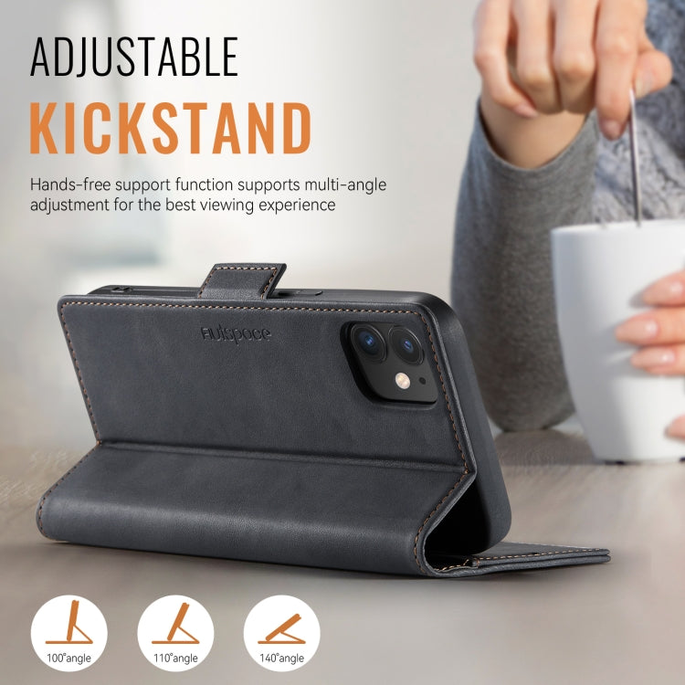 For iPhone 12 / 12 Pro AutSpace A11 Side Buckle MagSafe Magnetic RFID Phone Leather Case