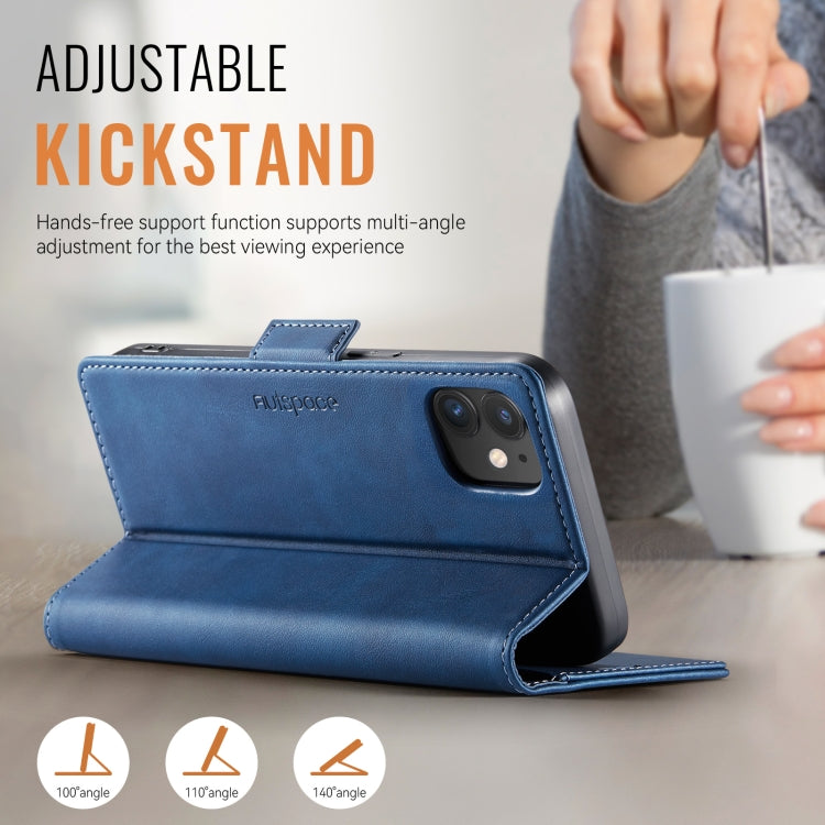 For iPhone 12 / 12 Pro AutSpace A11 Side Buckle MagSafe Magnetic RFID Phone Leather Case
