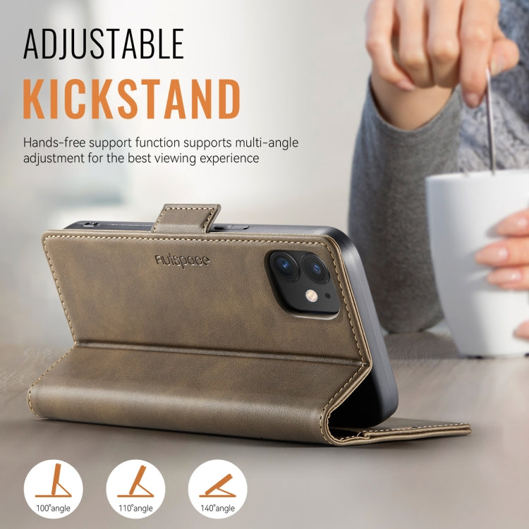 For iPhone 12 / 12 Pro AutSpace A11 Side Buckle MagSafe Magnetic RFID Phone Leather Case