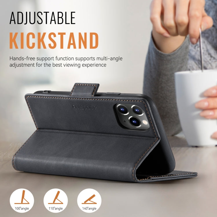 For iPhone 11 Pro Max AutSpace A11 Side Buckle MagSafe Magnetic RFID Phone Leather Case