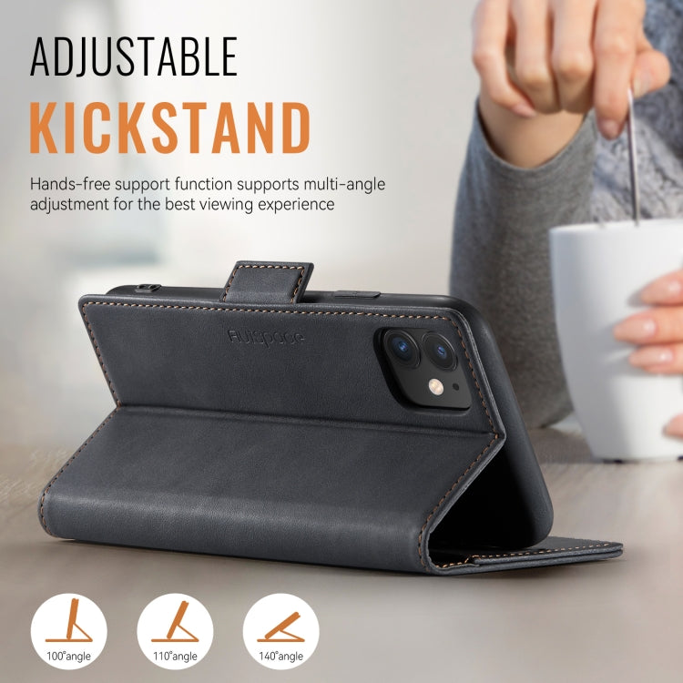 For iPhone 11 AutSpace A11 Side Buckle MagSafe Magnetic RFID Phone Leather Case