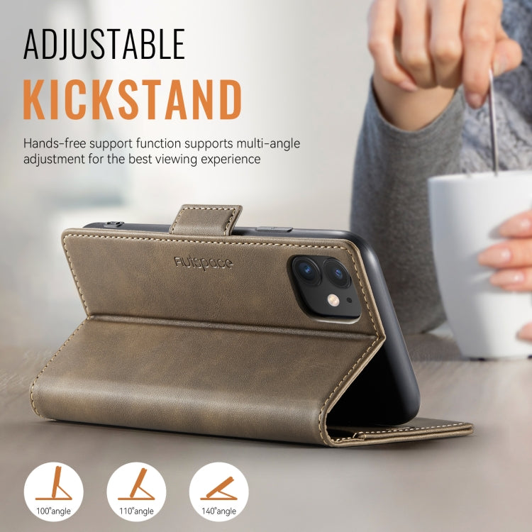 For iPhone 11 AutSpace A11 Side Buckle MagSafe Magnetic RFID Phone Leather Case