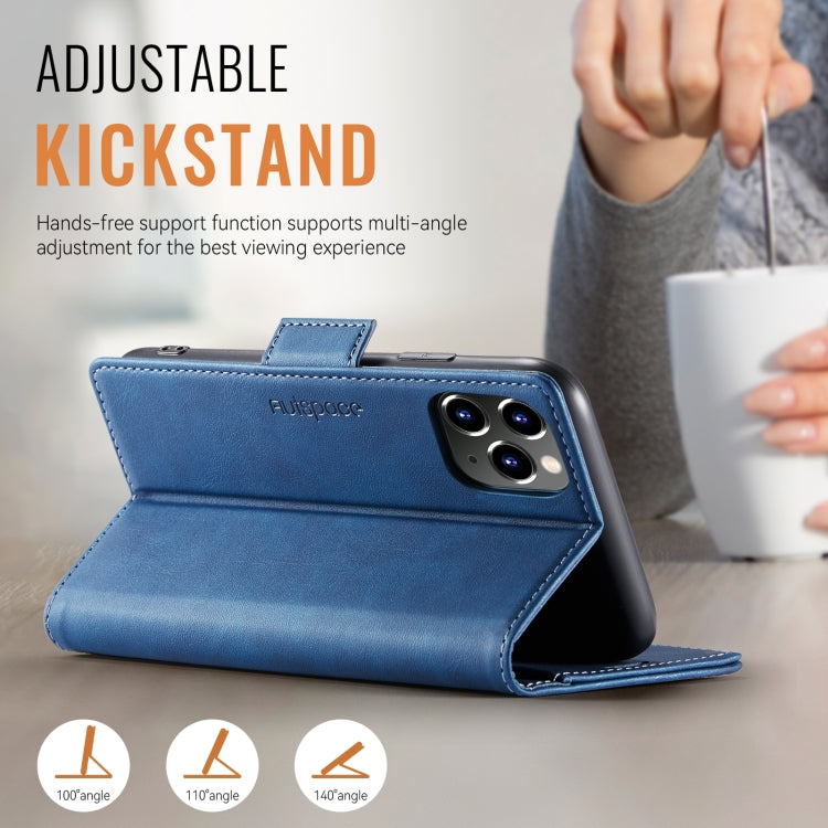 For iPhone 11 Pro AutSpace A11 Side Buckle MagSafe Magnetic RFID Phone Leather Case