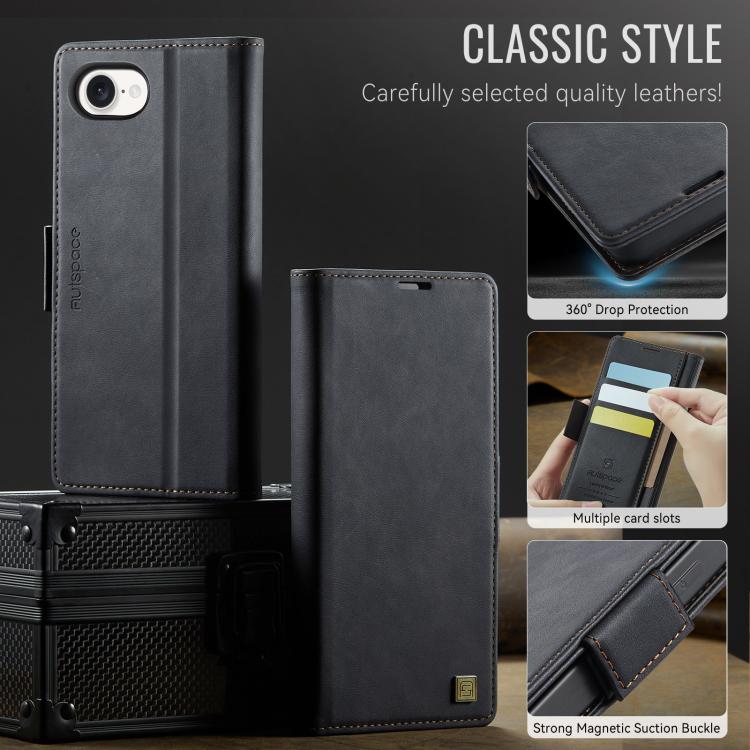 For iPhone 17e / 16e AutSpace A11 Side Buckle MagSafe Magnetic RFID Phone Leather Case