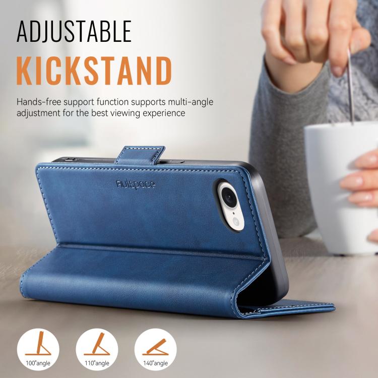For iPhone 17e / 16e AutSpace A11 Side Buckle MagSafe Magnetic RFID Phone Leather Case