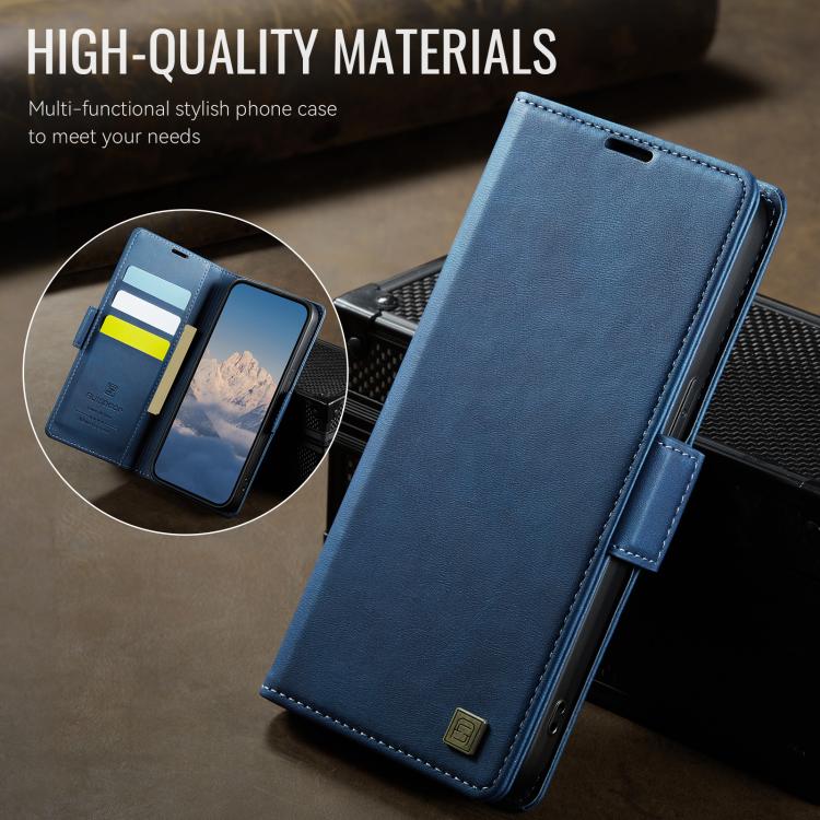 For iPhone 17e / 16e AutSpace A11 Side Buckle MagSafe Magnetic RFID Phone Leather Case