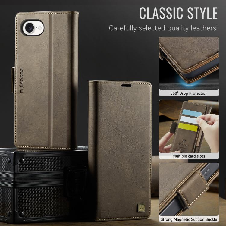 For iPhone 17e / 16e AutSpace A11 Side Buckle MagSafe Magnetic RFID Phone Leather Case