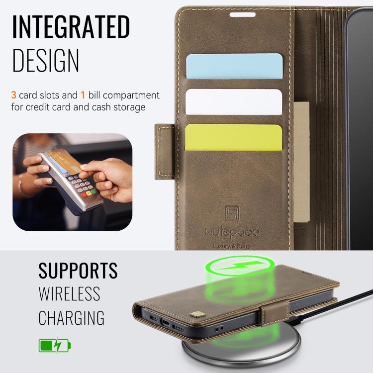 For iPhone 17e / 16e AutSpace A11 Side Buckle MagSafe Magnetic RFID Phone Leather Case