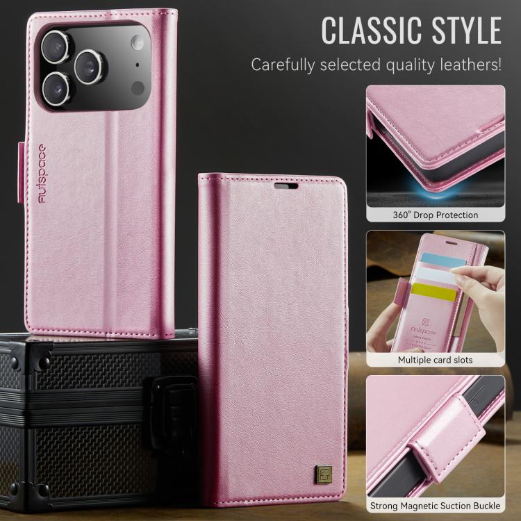 For iPhone 17 Pro Max AutSpace A11 Side Buckle MagSafe Magnetic RFID Phone Leather Case