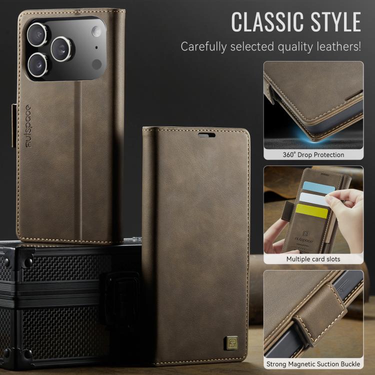 For iPhone 17 Pro Max AutSpace A11 Side Buckle MagSafe Magnetic RFID Phone Leather Case