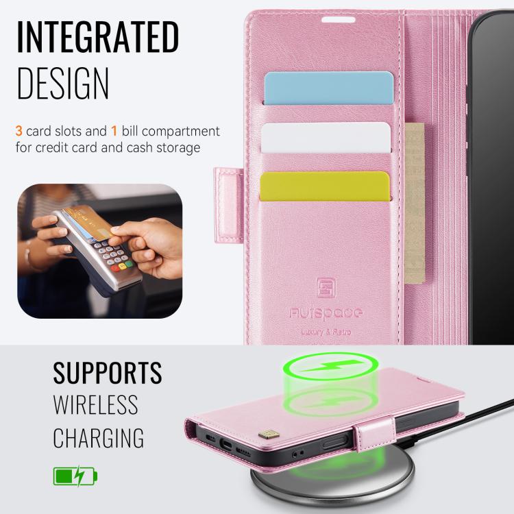 For iPhone 17 Pro AutSpace A11 Side Buckle MagSafe Magnetic RFID Phone Leather Case