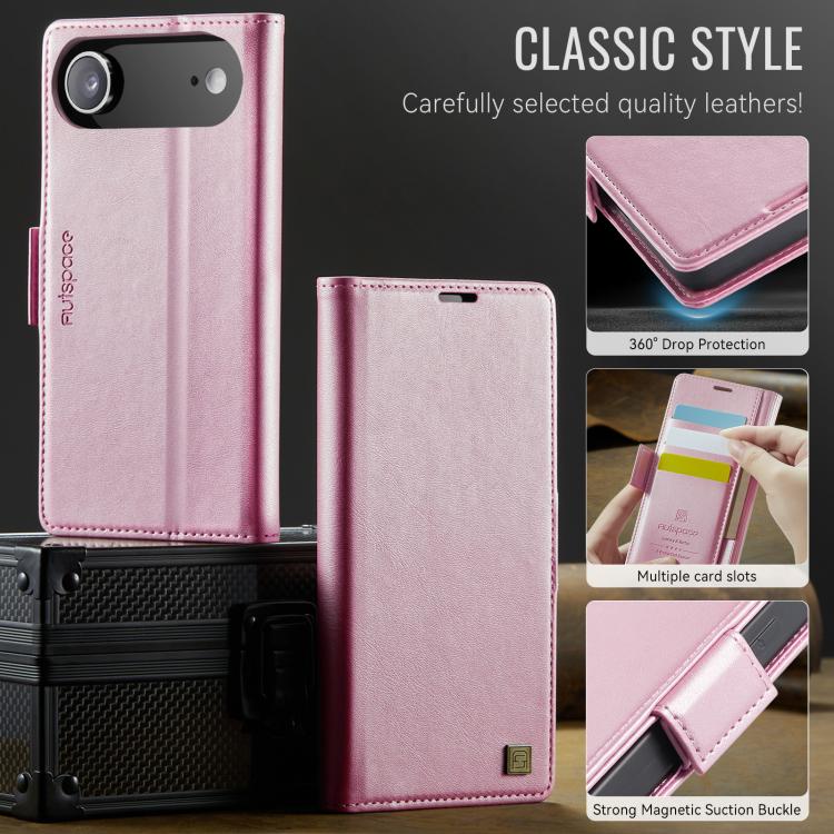 For iPhone Air AutSpace A11 Side Buckle MagSafe Magnetic RFID Phone Leather Case