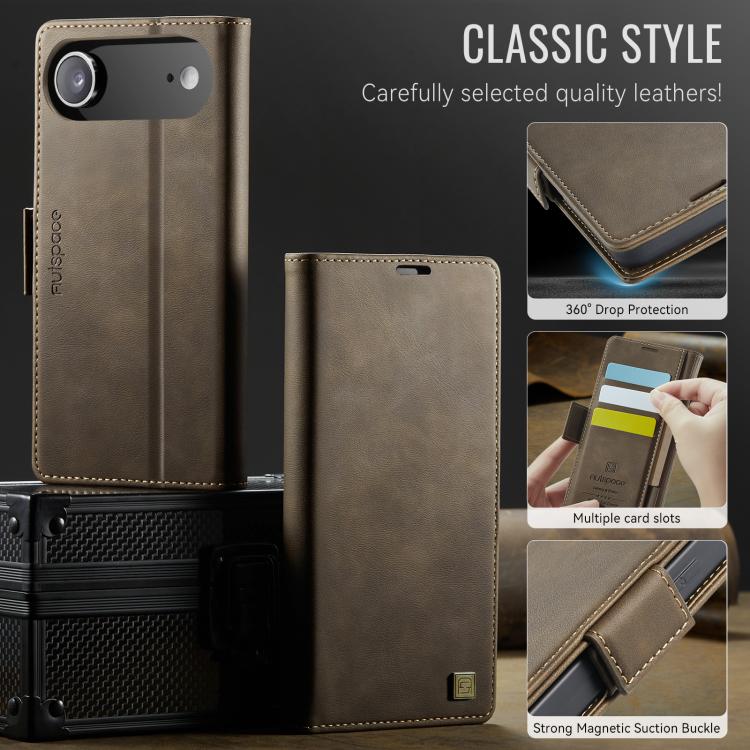For iPhone Air AutSpace A11 Side Buckle MagSafe Magnetic RFID Phone Leather Case