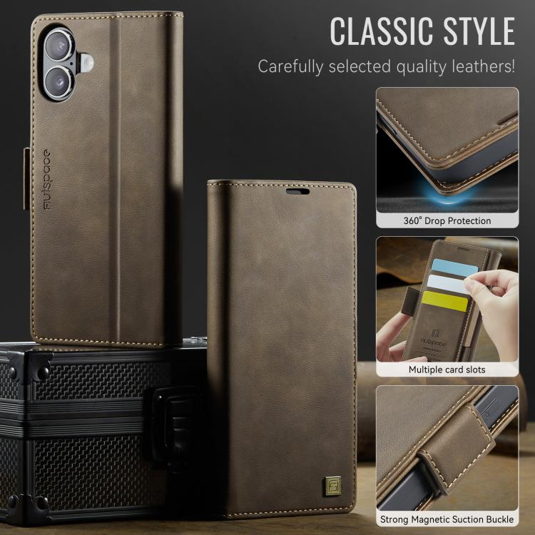 For iPhone 17 AutSpace A11 Side Buckle MagSafe Magnetic RFID Phone Leather Case