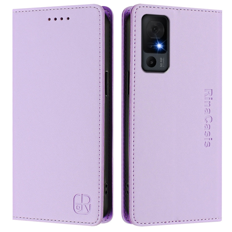 For TCL 40 XL / 40T / T608DL RC01 Dual-Folded Magnetic Suction RFID Leather Phone Case