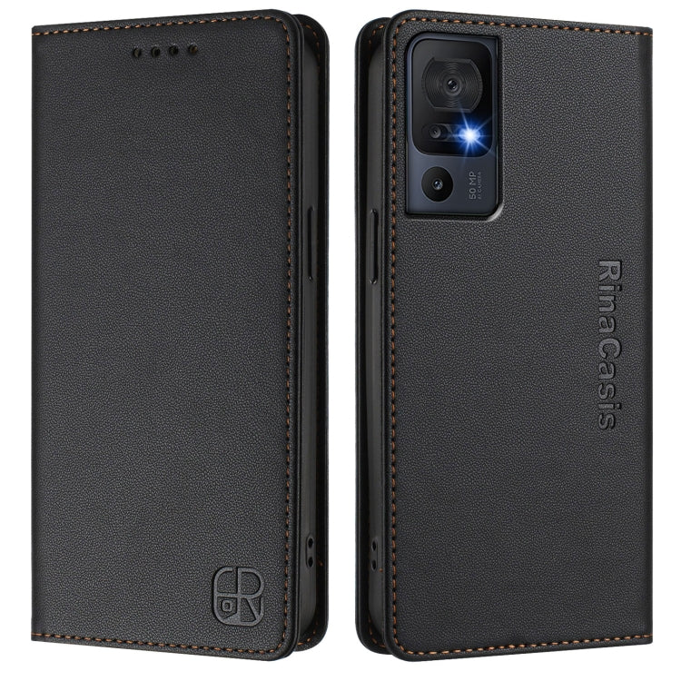 For TCL 40 SE RC01 Dual-Folded Magnetic Suction RFID Leather Phone Case