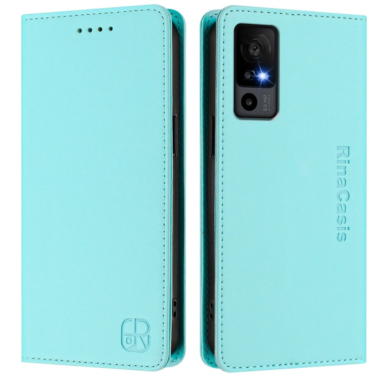For TCL 40 R 5G RC01 Dual-Folded Magnetic Suction RFID Leather Phone Case