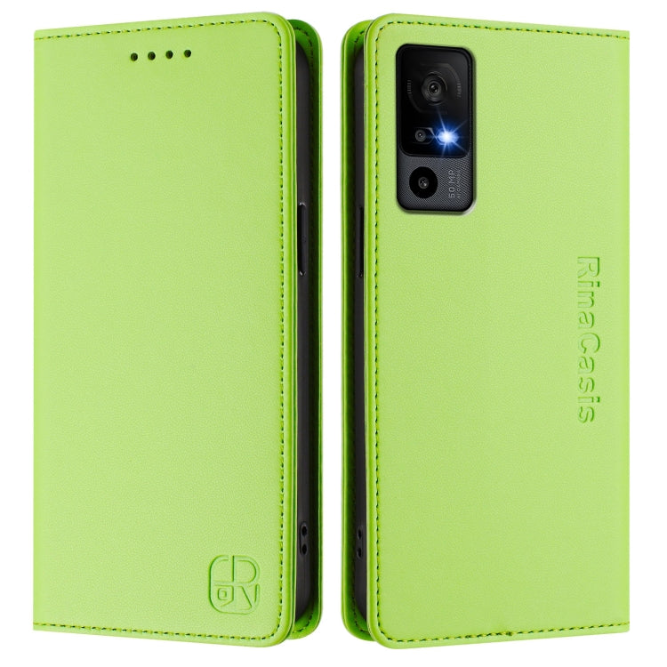 For TCL 40 R 5G RC01 Dual-Folded Magnetic Suction RFID Leather Phone Case