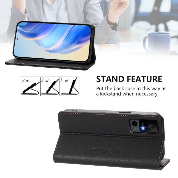 For TCL 40 R 5G RC01 Dual-Folded Magnetic Suction RFID Leather Phone Case