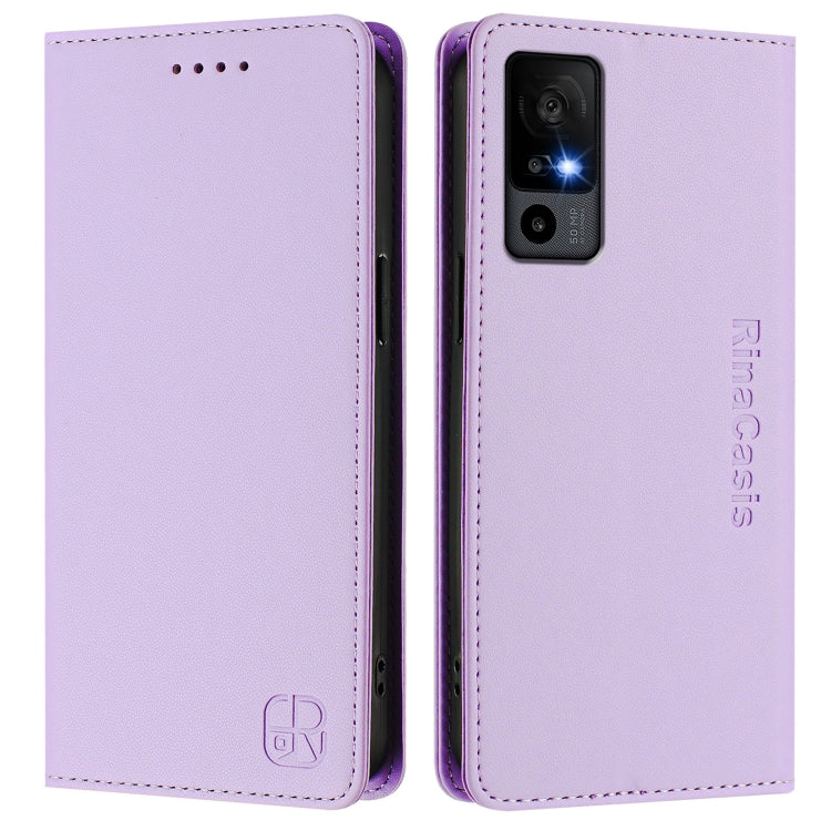 For TCL 40 R 5G RC01 Dual-Folded Magnetic Suction RFID Leather Phone Case