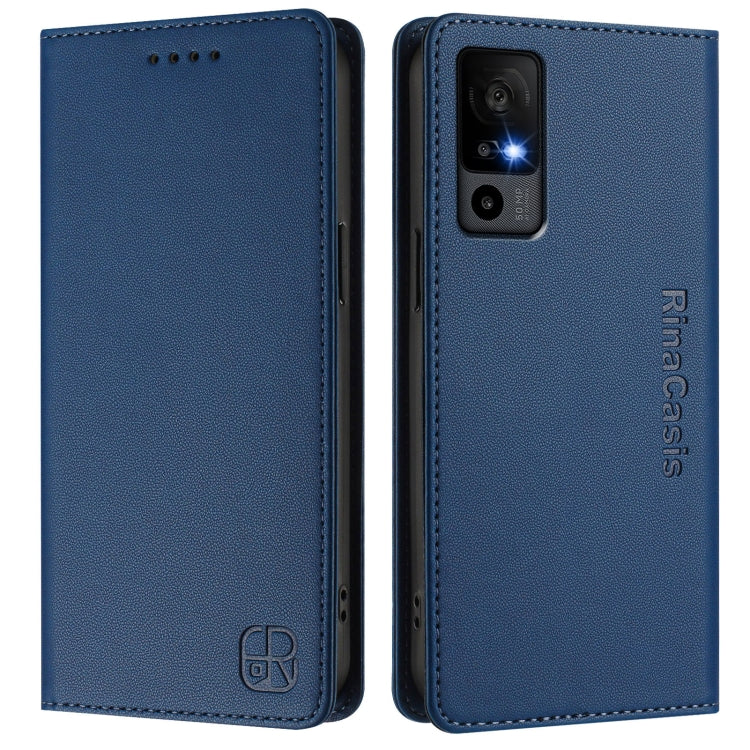 For TCL 40 R 5G RC01 Dual-Folded Magnetic Suction RFID Leather Phone Case