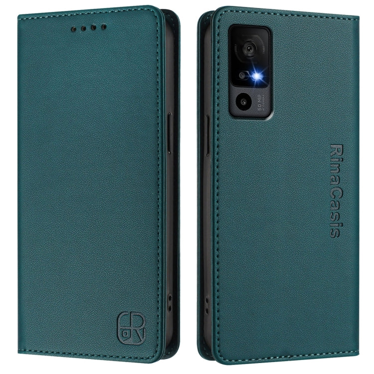 For TCL 40 R 5G RC01 Dual-Folded Magnetic Suction RFID Leather Phone Case