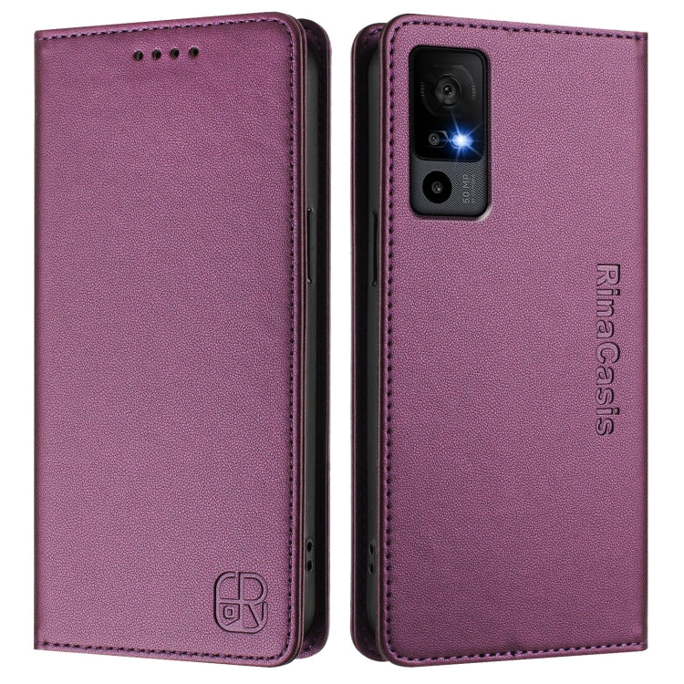 For TCL 40 R 5G RC01 Dual-Folded Magnetic Suction RFID Leather Phone Case
