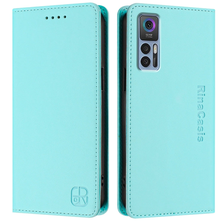 For TCL 30 4G / 30 5G / 30+ RC01 Dual-Folded Magnetic Suction RFID Leather Phone Case