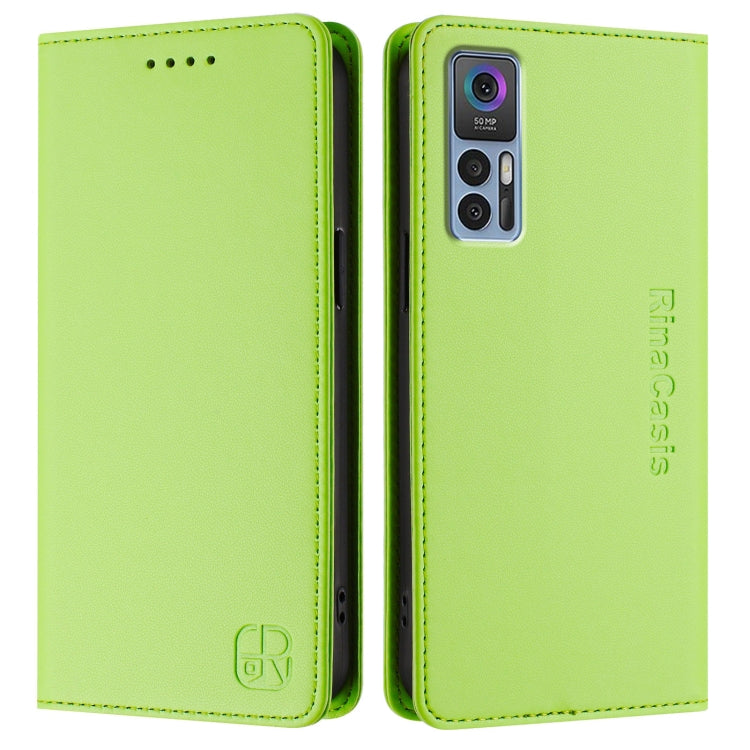 For TCL 30 4G / 30 5G / 30+ RC01 Dual-Folded Magnetic Suction RFID Leather Phone Case