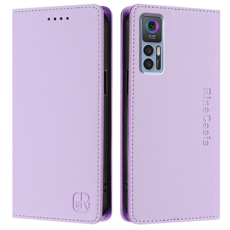 For TCL 30 4G / 30 5G / 30+ RC01 Dual-Folded Magnetic Suction RFID Leather Phone Case