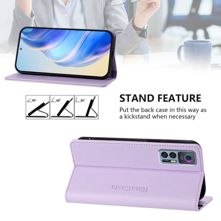 For TCL 30 4G / 30 5G / 30+ RC01 Dual-Folded Magnetic Suction RFID Leather Phone Case