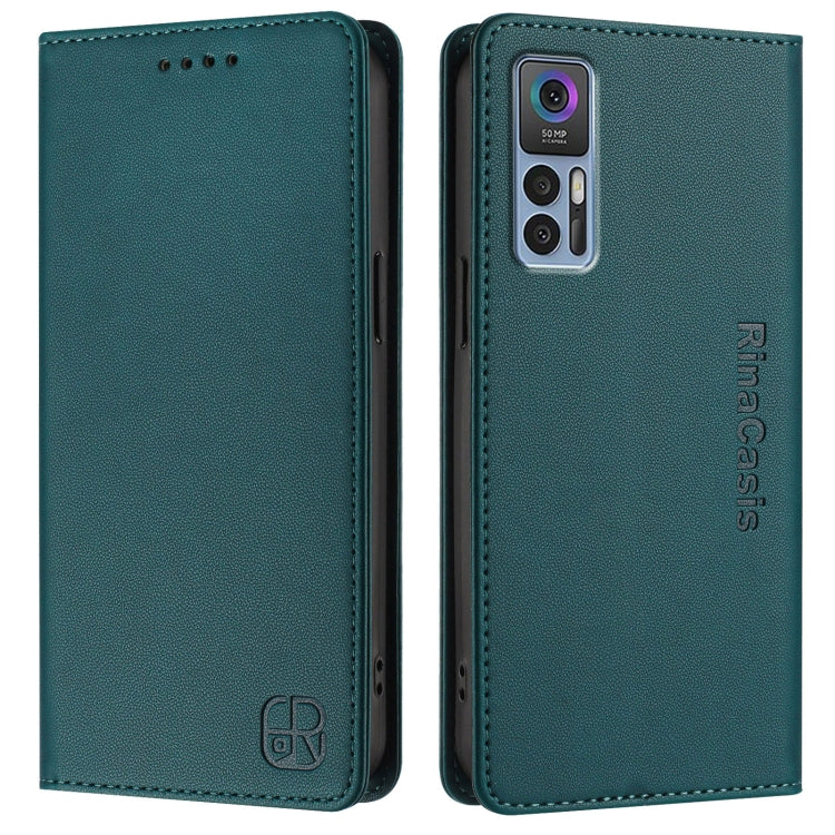 For TCL 30 4G / 30 5G / 30+ RC01 Dual-Folded Magnetic Suction RFID Leather Phone Case