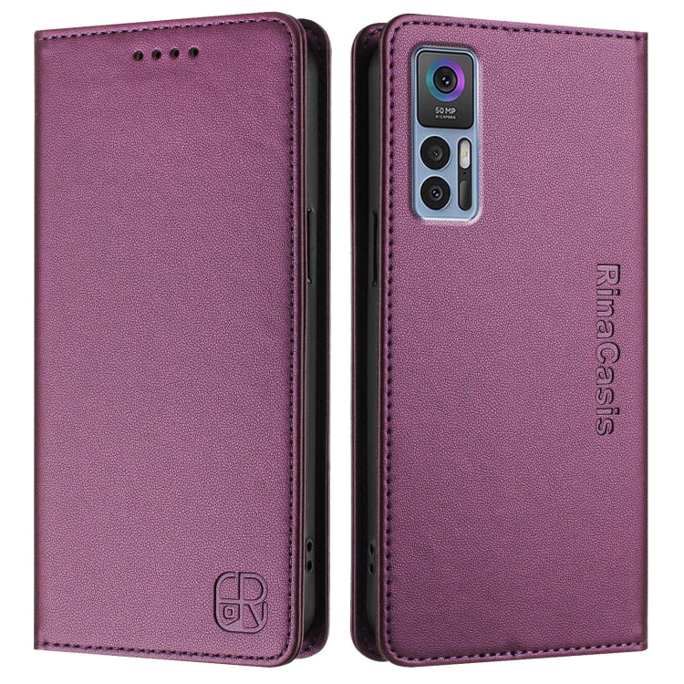 For TCL 30 4G / 30 5G / 30+ RC01 Dual-Folded Magnetic Suction RFID Leather Phone Case