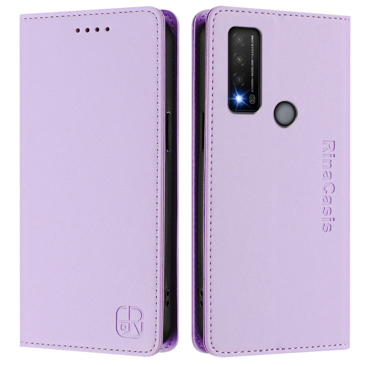 For TCL 20 R 5G RC01 Dual-Folded Magnetic Suction RFID Leather Phone Case