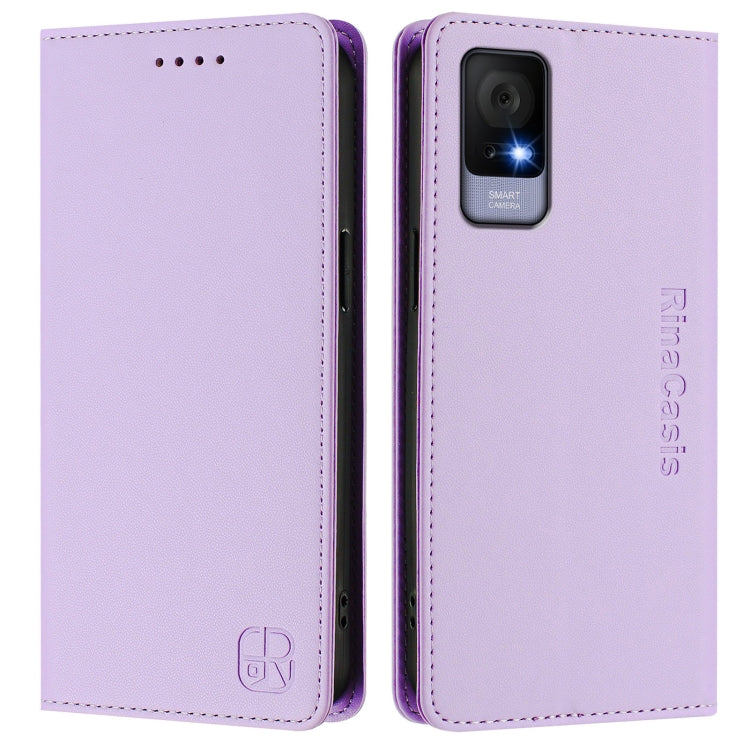 For TCL 405 / 406 / 408 RC01 Dual-Folded Magnetic Suction RFID Leather Phone Case