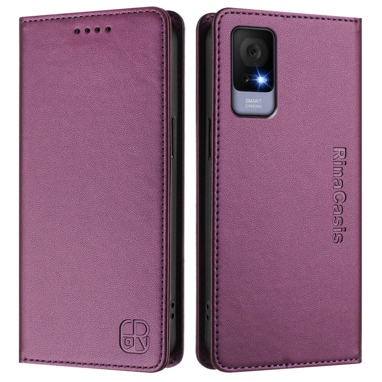 For TCL 405 / 406 / 408 RC01 Dual-Folded Magnetic Suction RFID Leather Phone Case
